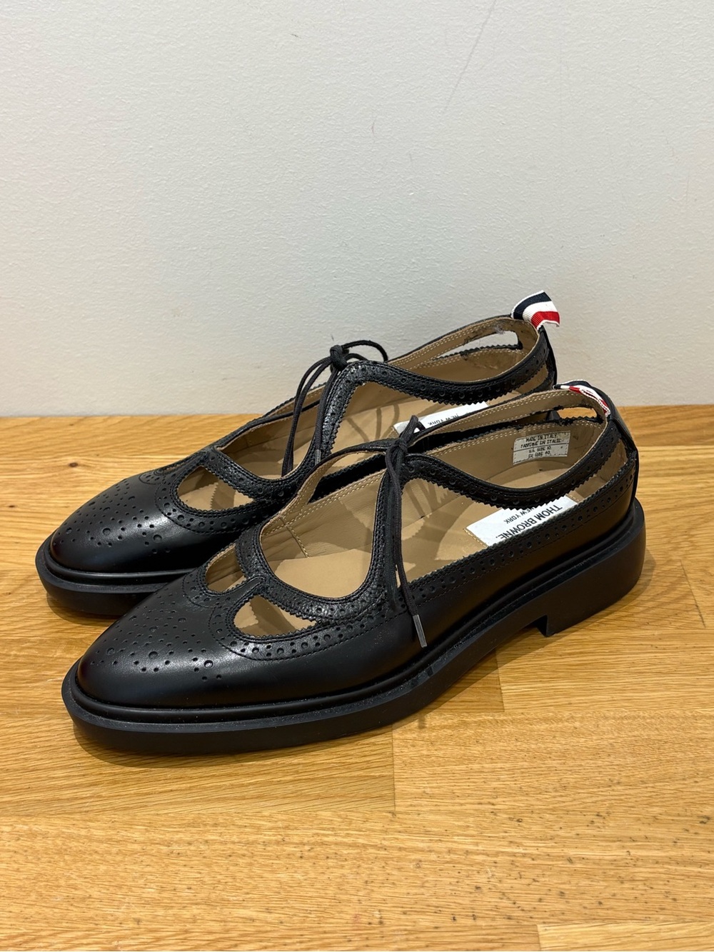 Thom Browne Black Leather Mary Jane Laser Cut Oxfords